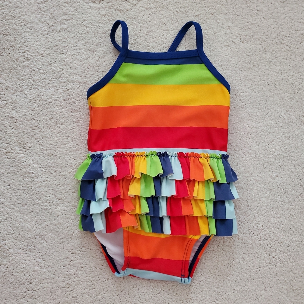 Hanna Andersson Baby Girl One-Piece Swimsuit Multi-Color Rainbow Stripe Sz3-6m